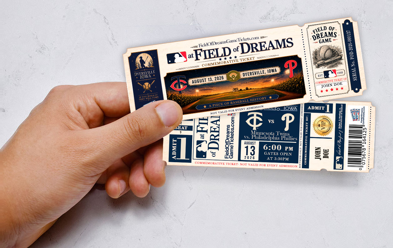 Physical commemorative replica tickets for the 2026 Field of Dreams Game